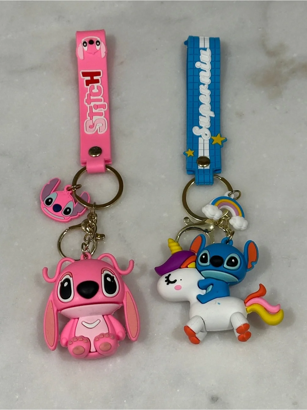 Stitch Kids Keychain Strap - Pink and Blue Cute Character Set pick your style